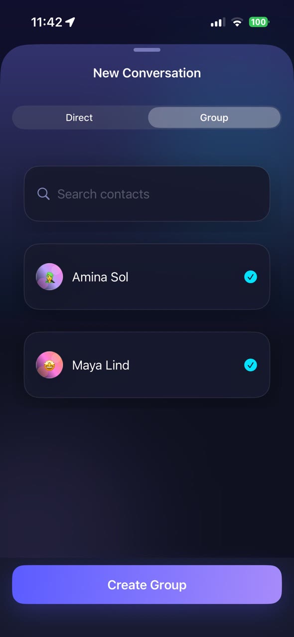 Nuntaro group conversation creation screen