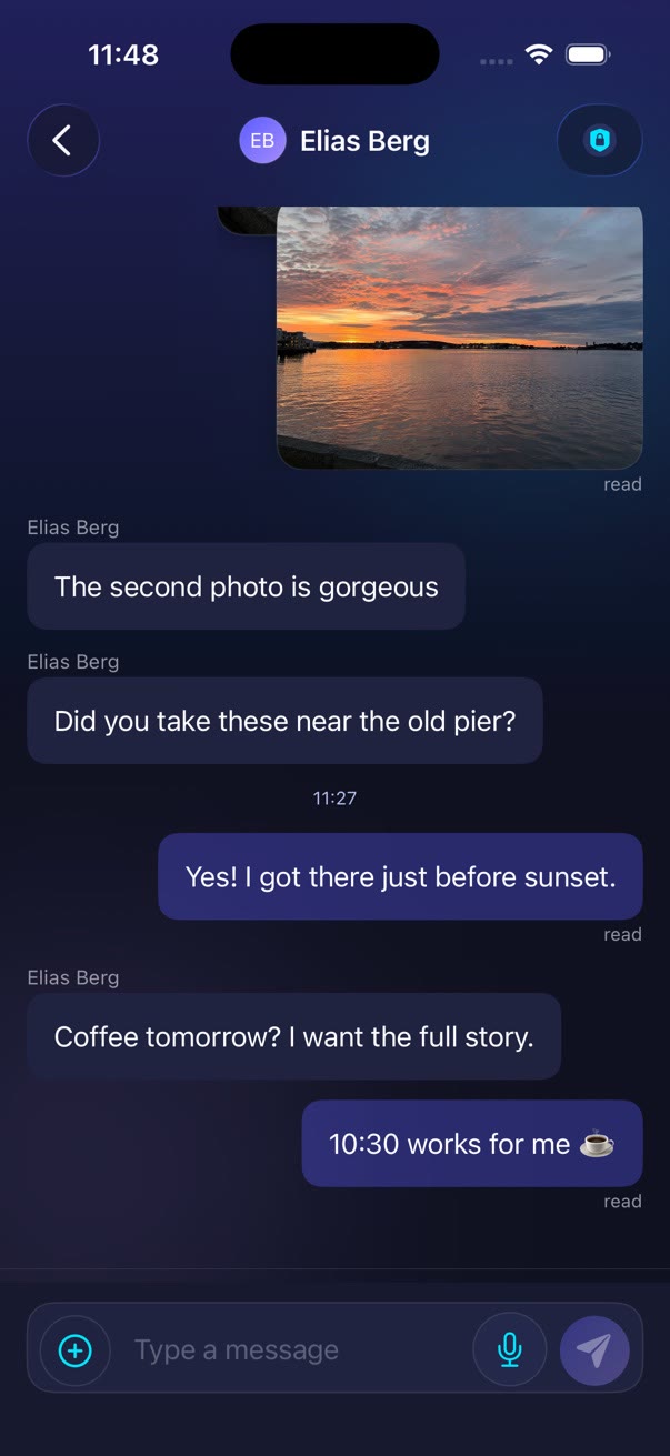 A Nuntaro conversation about a shared sunset photo